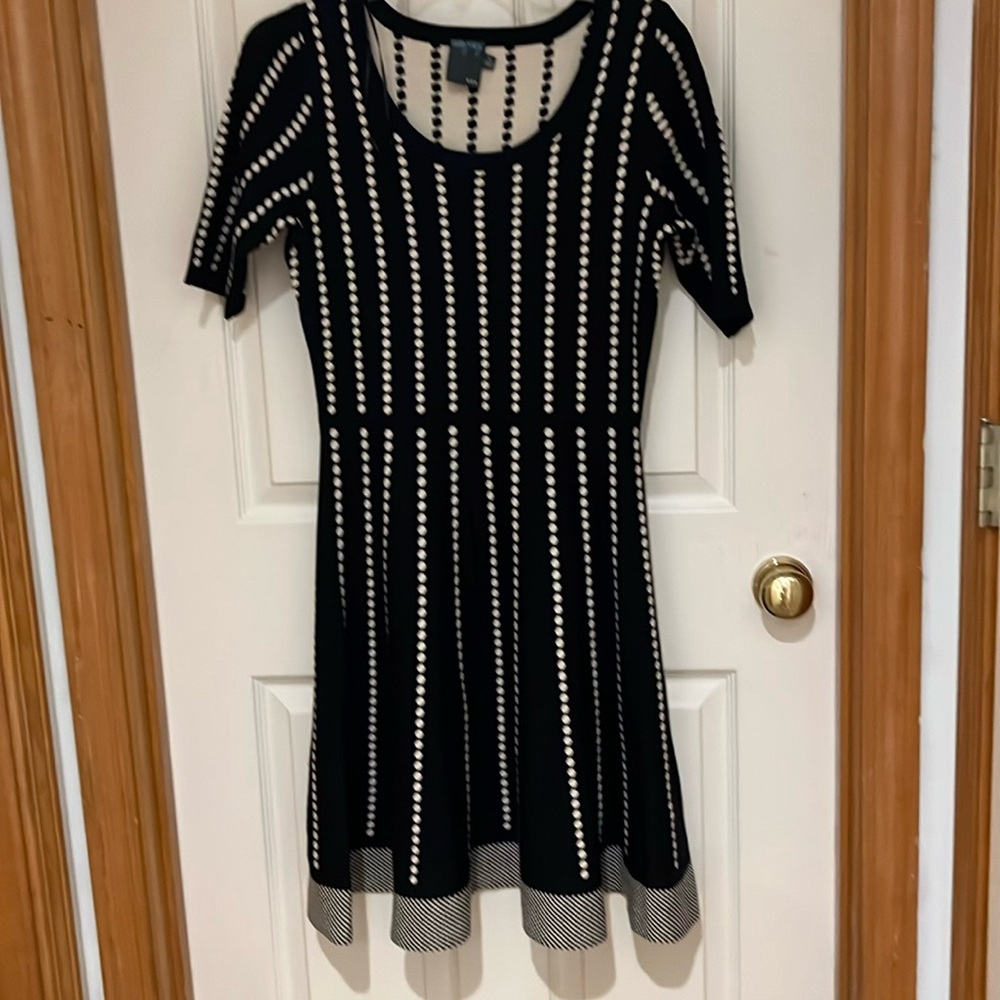 Knit dress black with white dots. Knee length